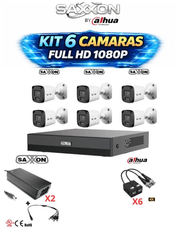 KIT 6 CAMARAS SAXXON BY DAHUA 1080P FULL HD (POLICARBONATO)