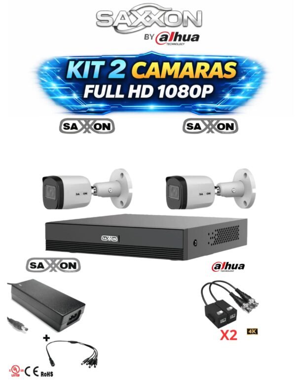 KIT 2 CAMARAS SAXXON BY DAHUA 1080P FULL HD (METALICAS)