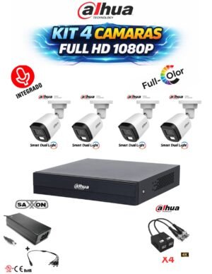 KIT 4 CAMARAS DAHUA 1080P FULL HD CON MICROFONO Y FULL COLOR (METALICAS)
