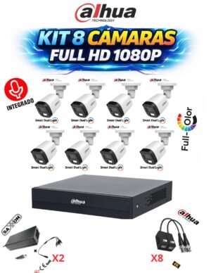 KIT 8 CAMARAS DAHUA 1080P FULL HD CON MICROFONO Y FULL COLOR (POLICARBONATO)