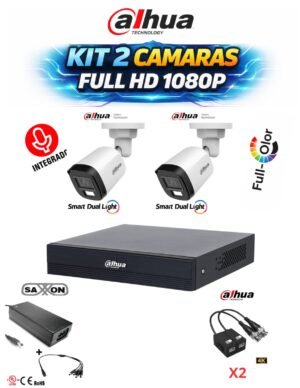 KIT 2 CAMARAS DAHUA 1080P FULL HD CON MICROFONO Y FULL COLOR (POLICARBONATO)