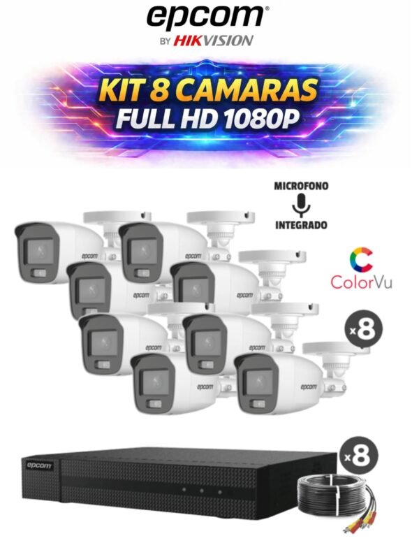 KIT 8 CAMARAS EPCOM BY HIKVISION1080P (POLICARBONAT0)