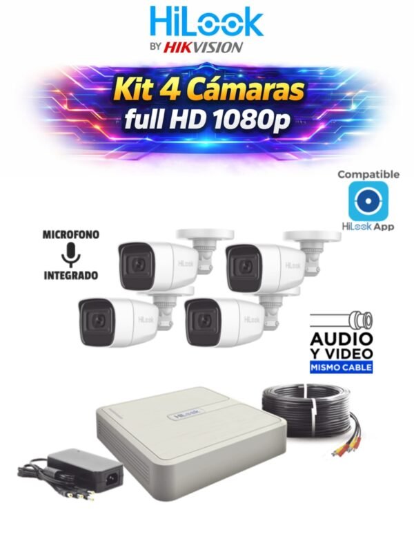 KIT 4 CAMARAS HILOOK BY HIKVISION 1080P (POLICARBONATO)