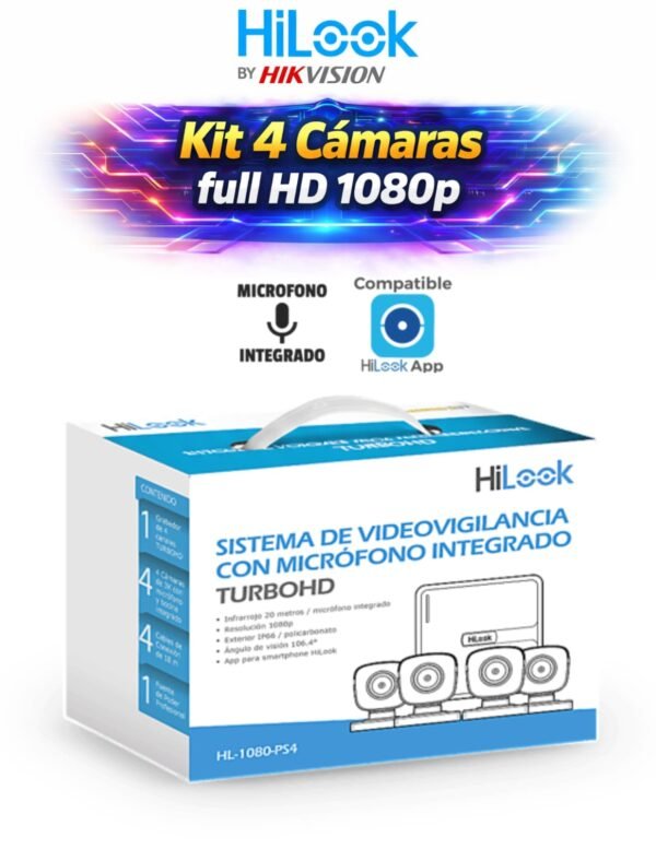 KIT 4 CAMARAS HILOOK BY HIKVISION 1080P (POLICARBONATO)