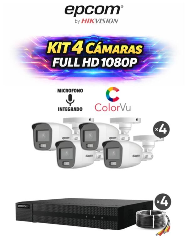 KIT 4 CAMARAS EPCOM BY HIKVISION 1080P (POLICARBONATO)