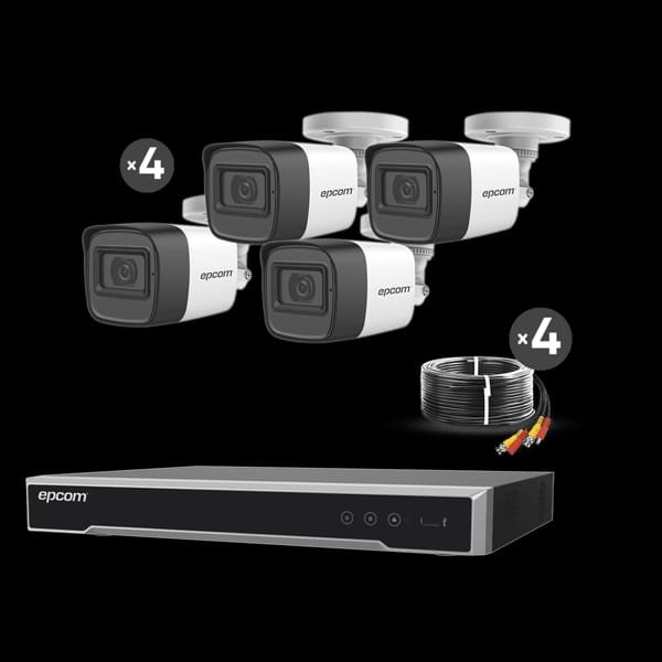 KIT 4 CAMARAS EPCOM BY HIKVISION 5 MEGAPIXELES (METALICAS)